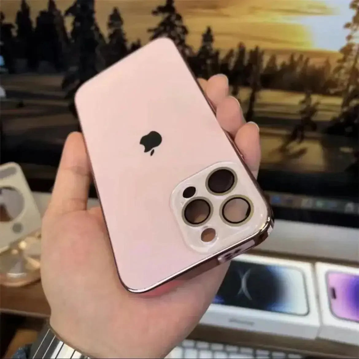 Capa protetora para iPhone de vidro temperado acrílico fosco galvanizado