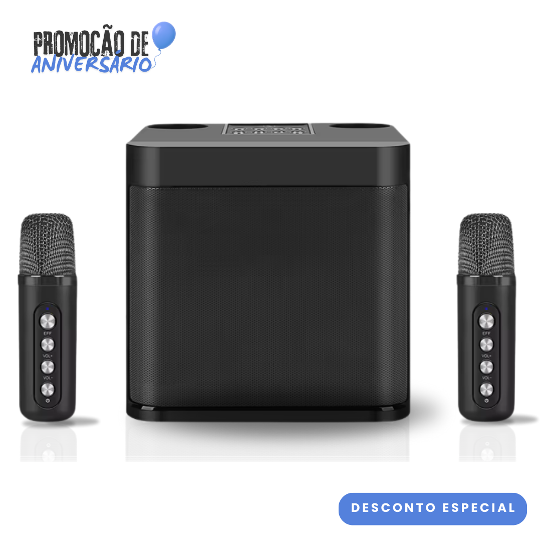 Karaokê Mbox Portátil - Dois microfones sem fio